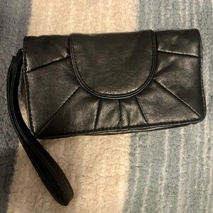 Black Leather Wristlet Clutch